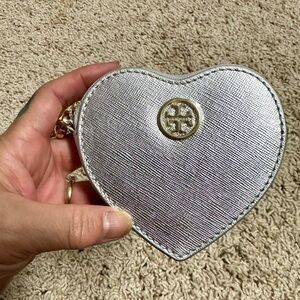 NWT Authentic Tory Burch Heart Coin Case (Silver)
